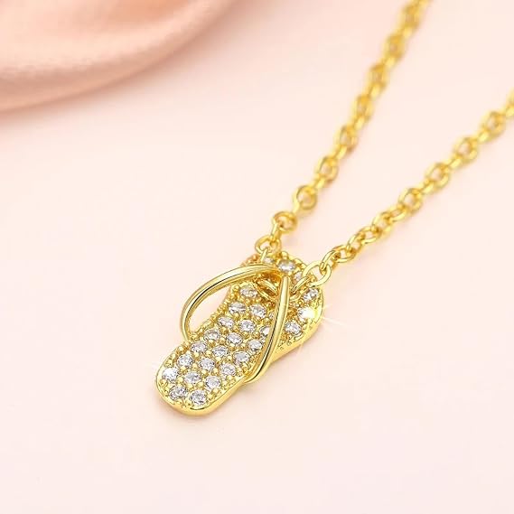 Gold Plated Crystal Studded Flip Flop Slipper Pendant Necklace for Women | Elegant Fashion Jewelry - Image 2