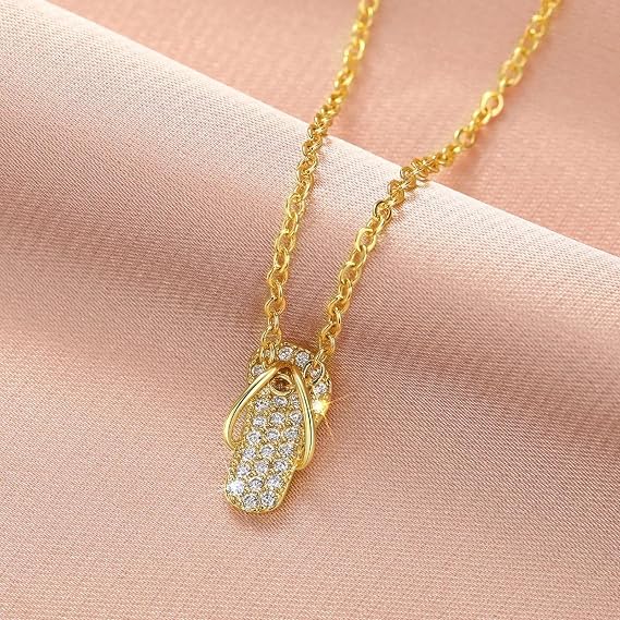 Gold Plated Crystal Studded Flip Flop Slipper Pendant Necklace for Women | Elegant Fashion Jewelry - Image 3