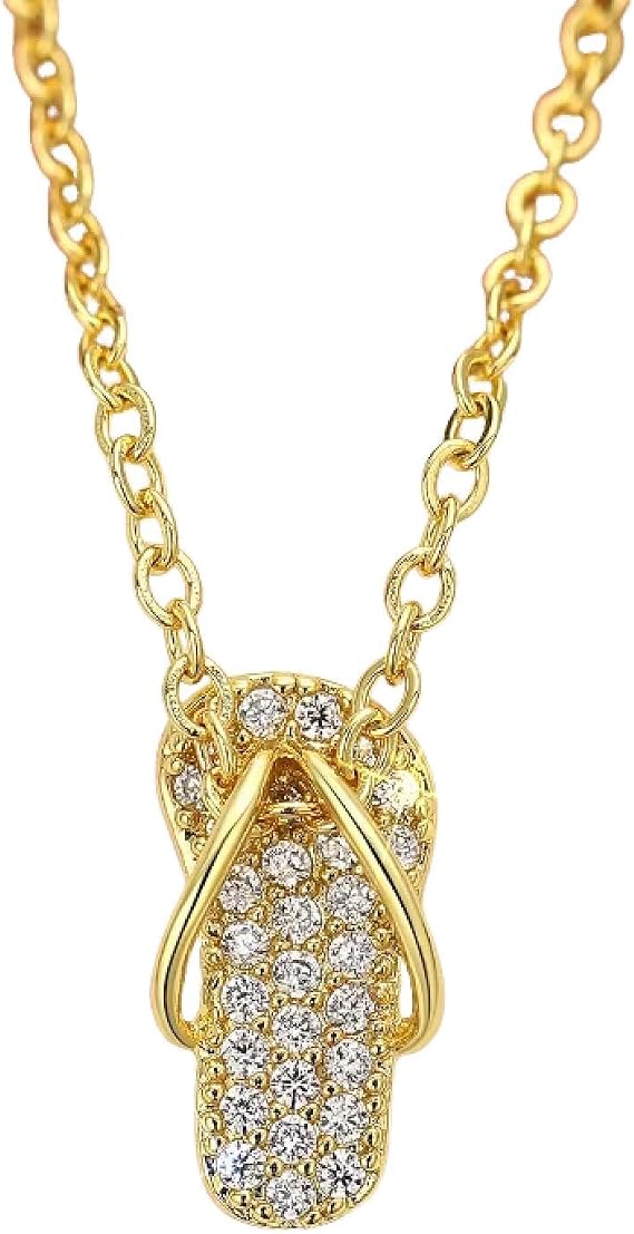 Gold Plated Crystal Studded Flip Flop Slipper Pendant Necklace for Women | Elegant Fashion Jewelry - Image 4