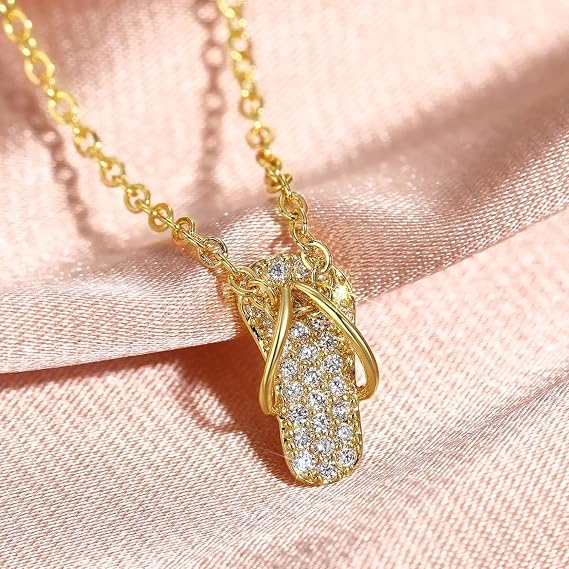 Gold Plated Crystal Studded Flip Flop Slipper Pendant Necklace for Women | Elegant Fashion Jewelry - Image 5